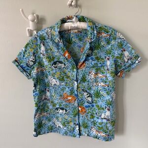 Printfresh Blue Cat Print Pajama Top - Large